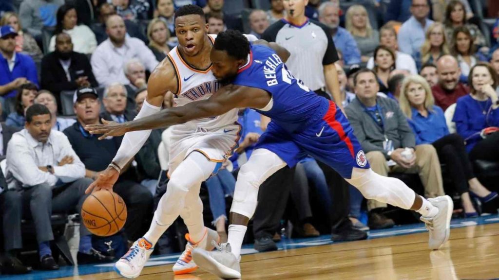 Patrick Beverley guarding Russell Westbrook