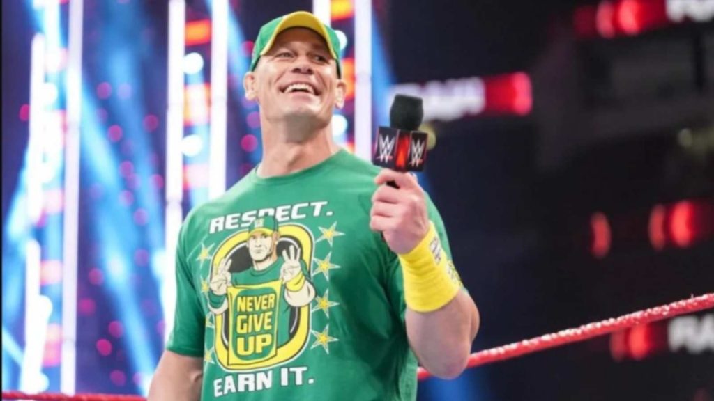 John Cena talking in the ring.