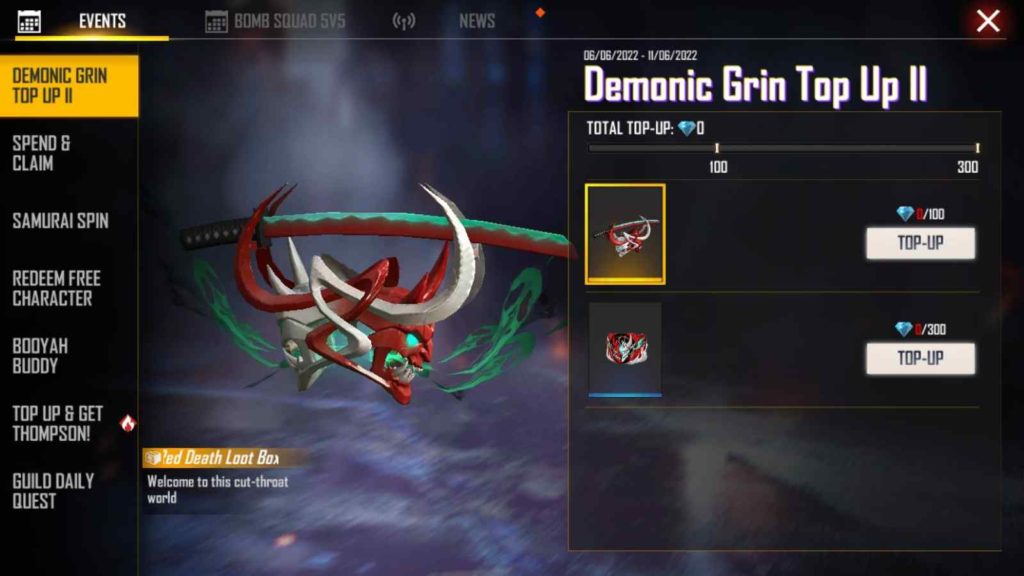 Free Fire MAX Demonic Grin Top-Up Event