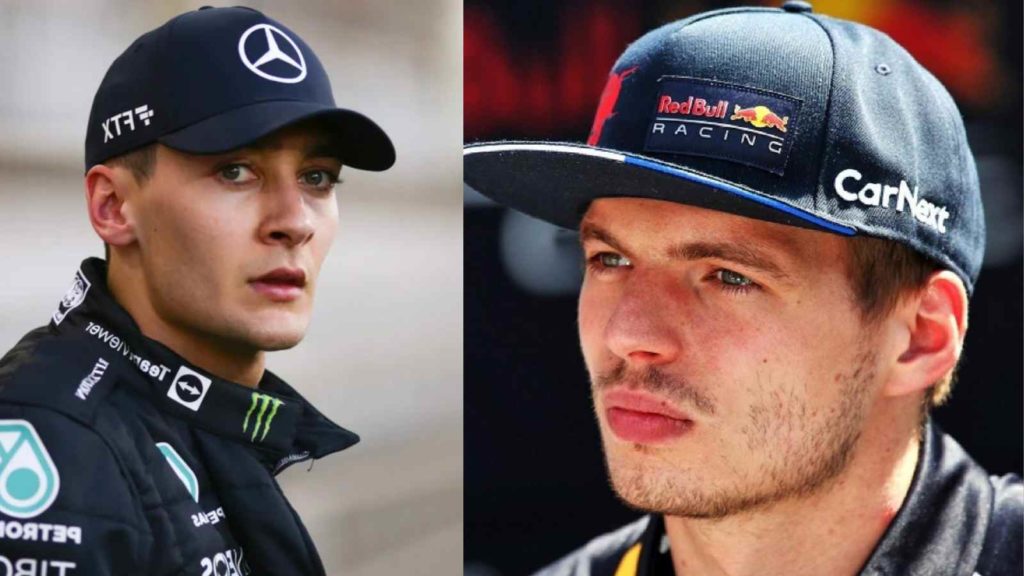 George Russell (L) and Max Verstappen (R)