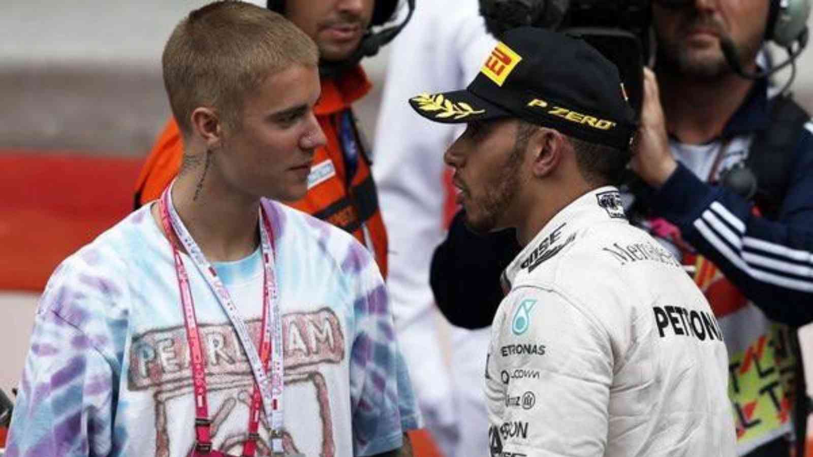 Justin Bieber(on the left) and Lewis Hamilton(on the right) in the 2016 Monaco Grand Prix