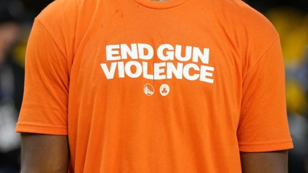 "END GUN VIOLENCE' t-shirts worn by NBA players