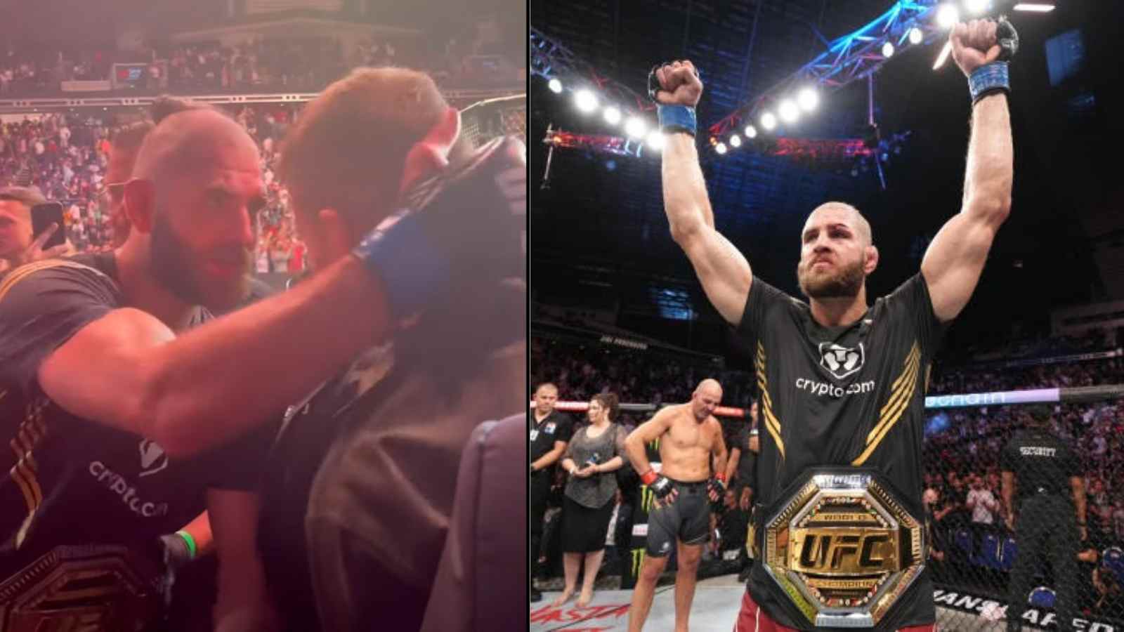 Jiri Prochazka blows a kiss to Jan Blachowicz after historic title fight against Glover Teixeira at UFC 275