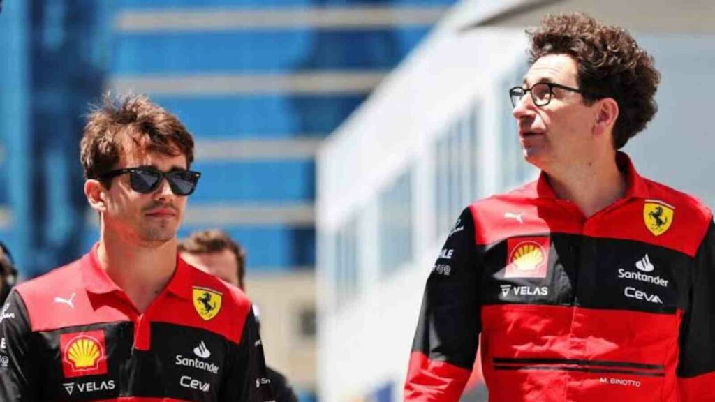 Charles Leclerc and Ferrari team principal Mattia Binotto