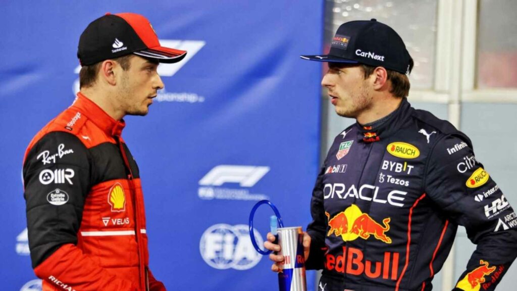 Charles Leclerc (L) and Max Verstappen (R)