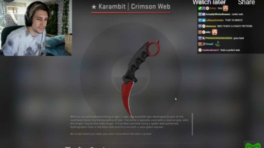 xQc unboxes Karambit Crimson Web and didn't know its worth