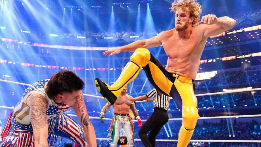 Logan Paul in action at Wrestlemania