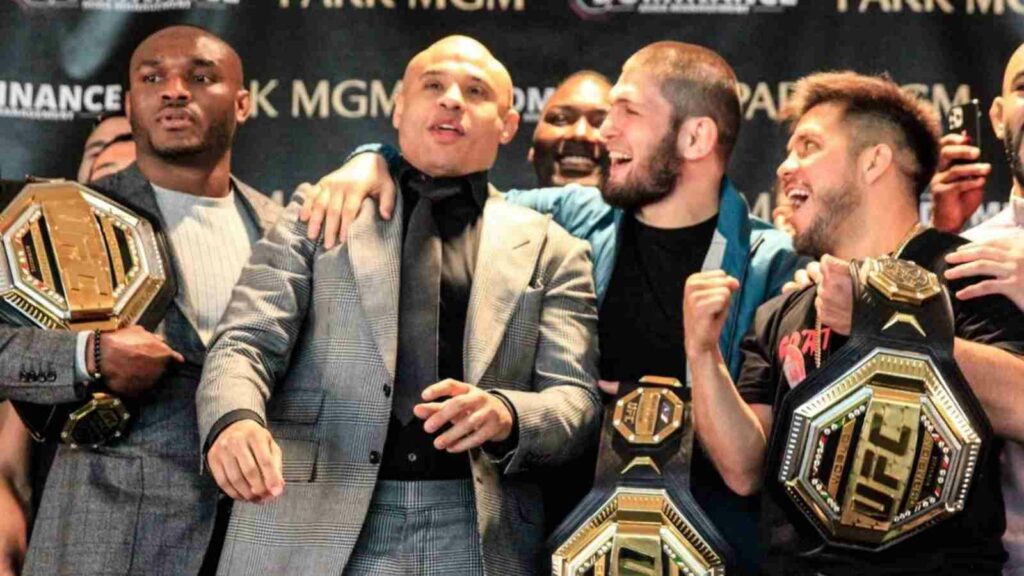 Kamaru Usman, Ali Abdelaziz, Khabib Nurmagomedov and Henry Cejudo