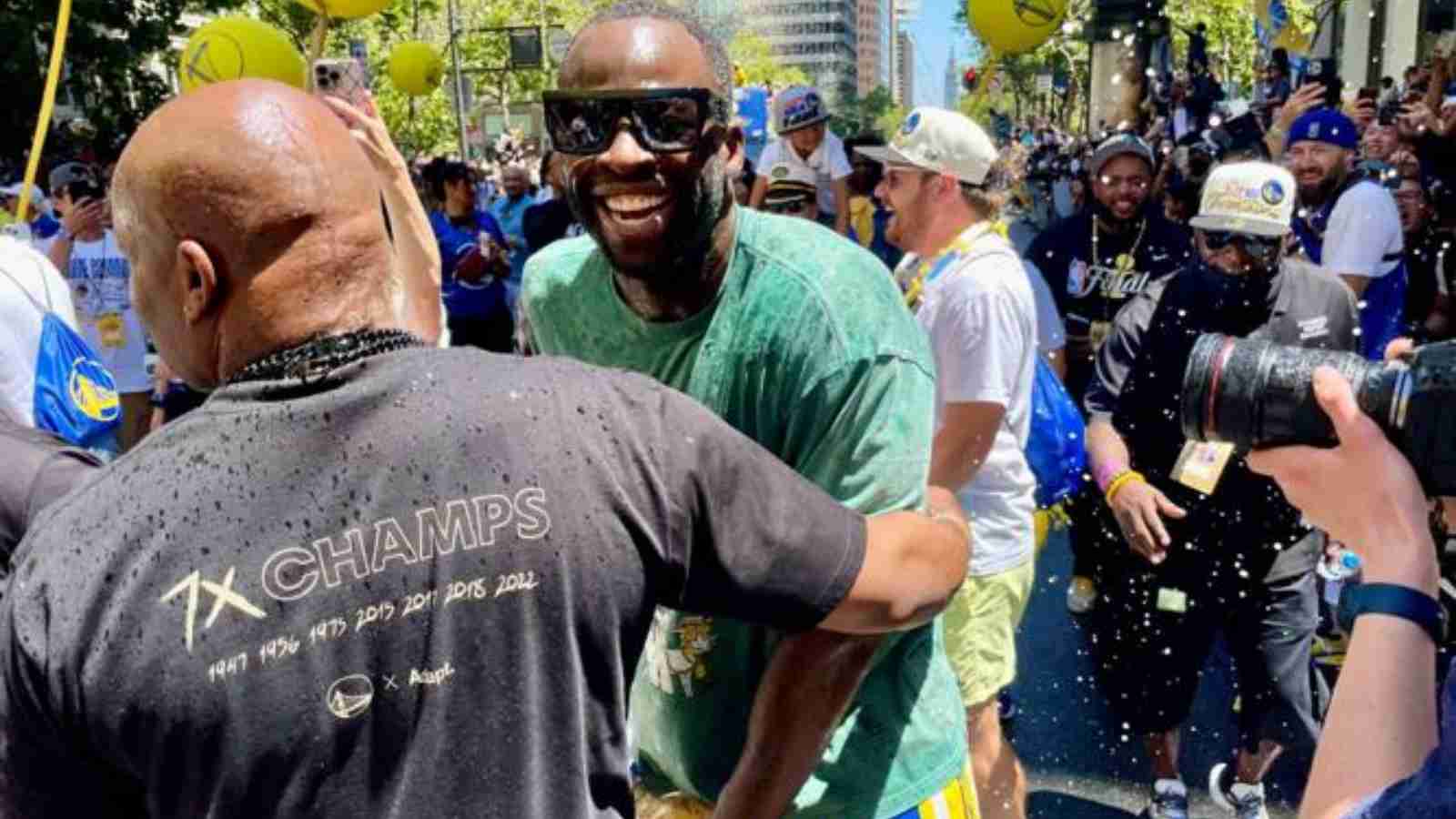 Draymond Green with the fans at the championship parade