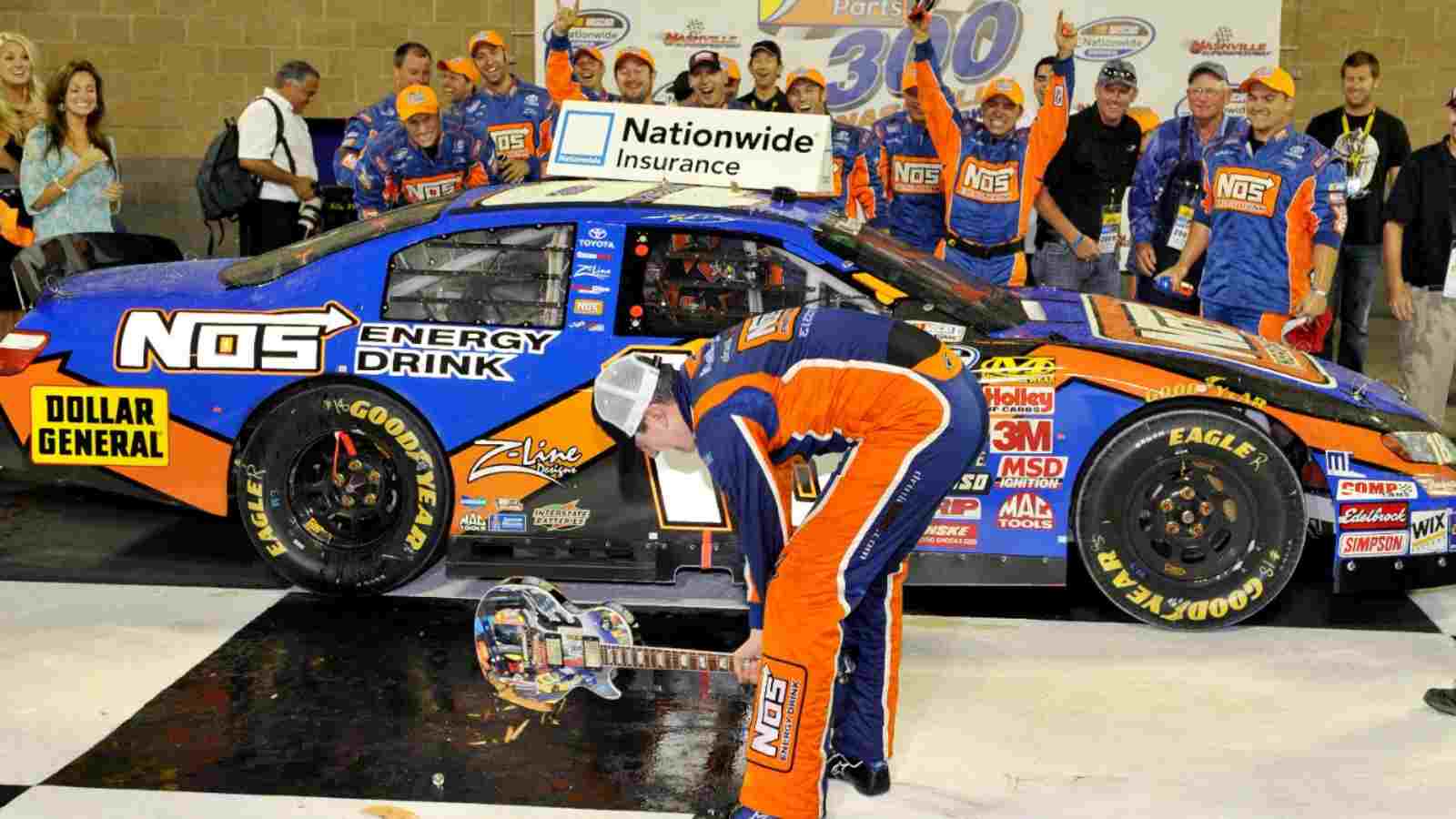 “I thought it was a neat idea to share the guitar with the whole team,” when Kyle Busch mercilessly smashed the guitar trophy after winning at Nashville back in 2009