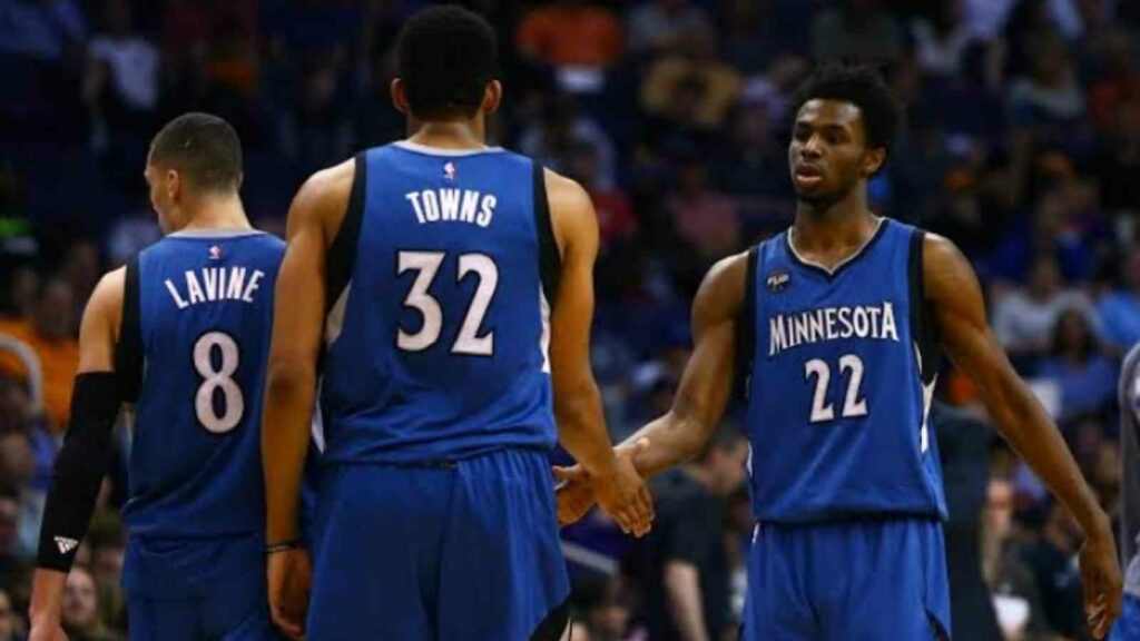 Zach LaVine, Karl Anthony Towns and Andrew Wiggins