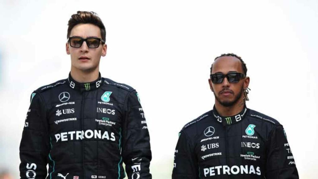 George Russell(on the left) and Lewis Hamilton(on the right)