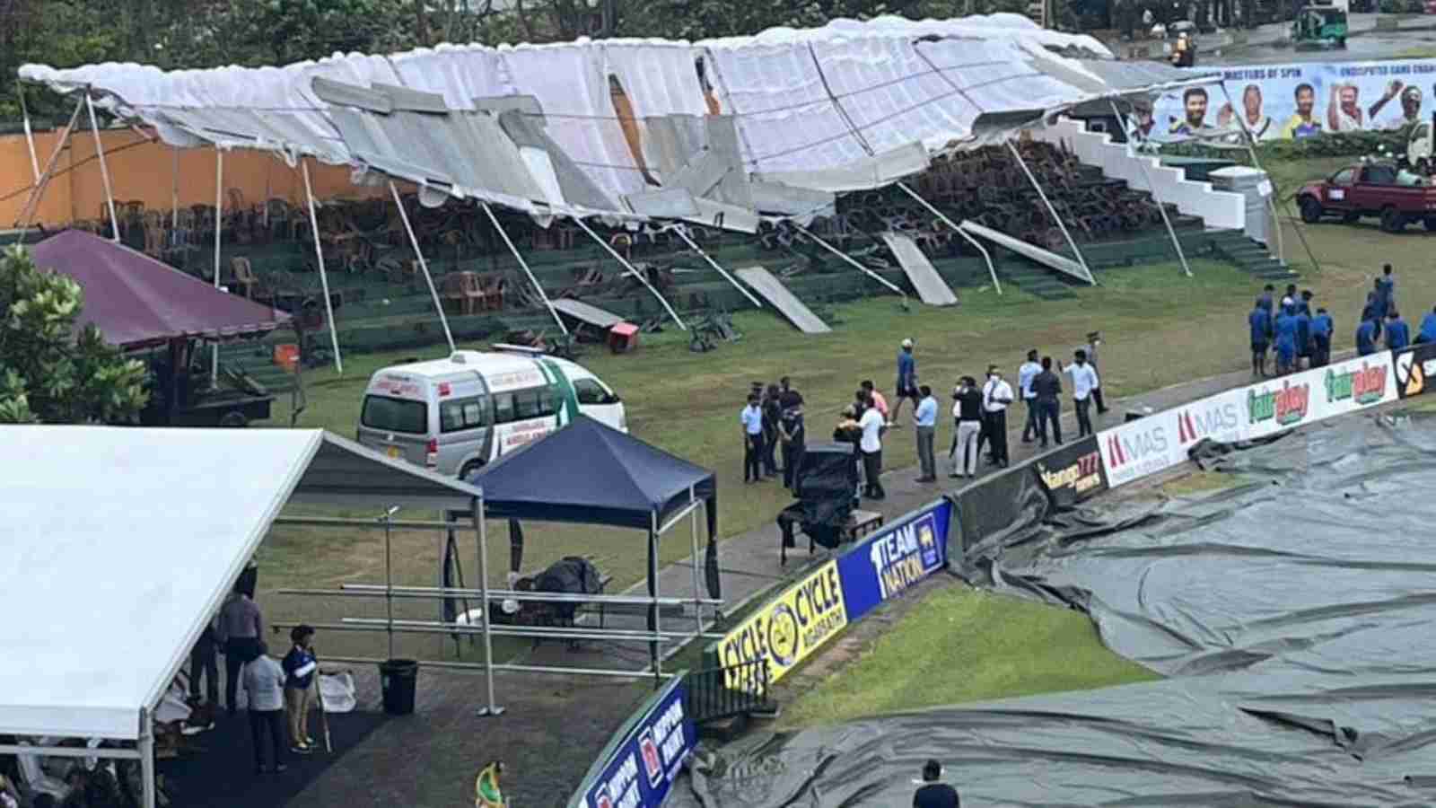 Stand collapses in heavy rain at 1st Test between Australia and Sri Lanka