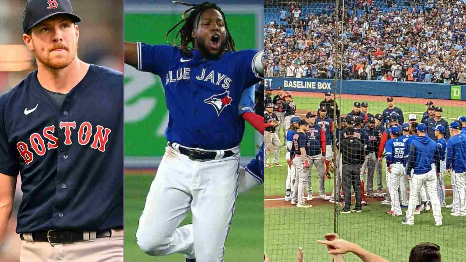 Watch: Vladimir Guerrero Jr. jumping off his bench to wrangle with Nick Pivetta as he hits Alejandro Kirk by pitch