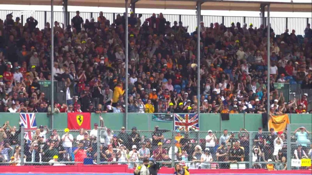 The crowd supporting Lando Norris and Lewis Hamilton