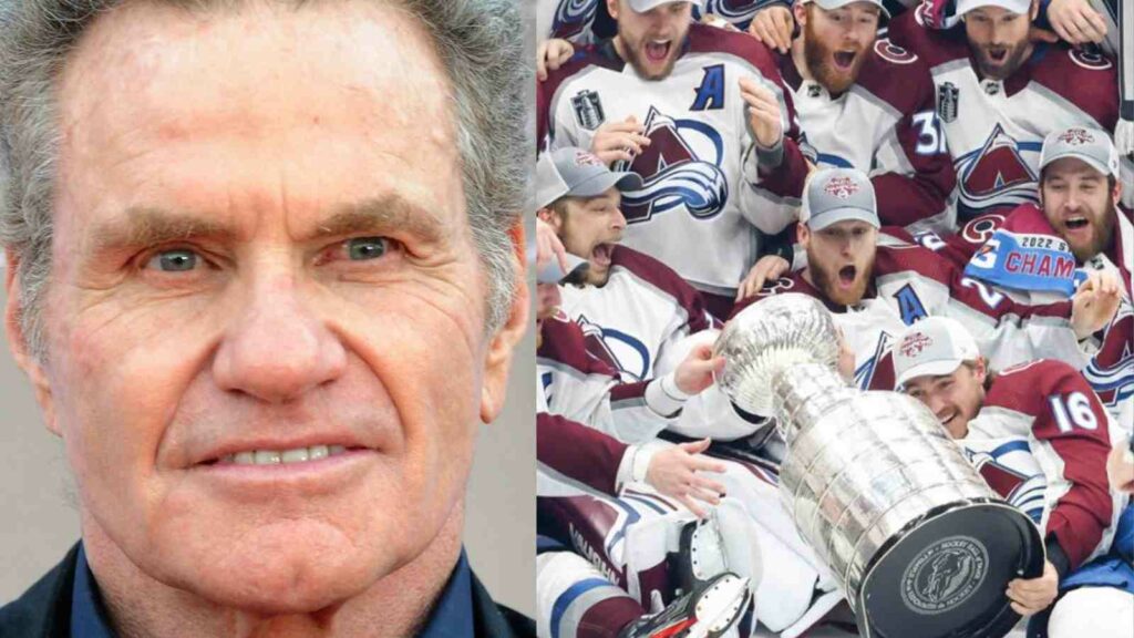 Martin Kove holds the Stanley Cup with Avalanche players