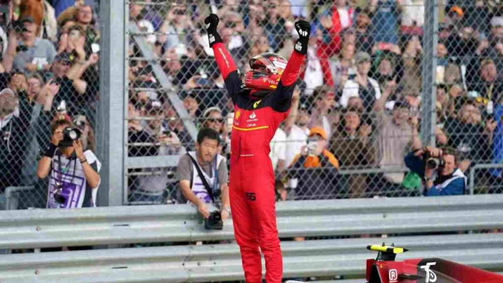 Carlos Sainz after winning his first F1 victory at Silverstone yesterday