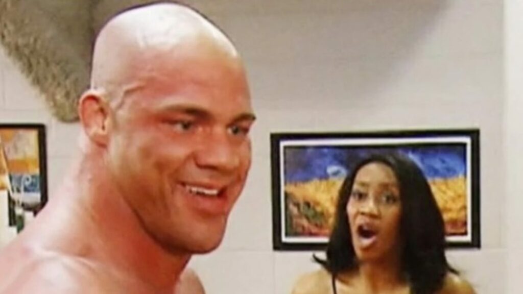 Kurt Angle and Sharmell during one of their segments