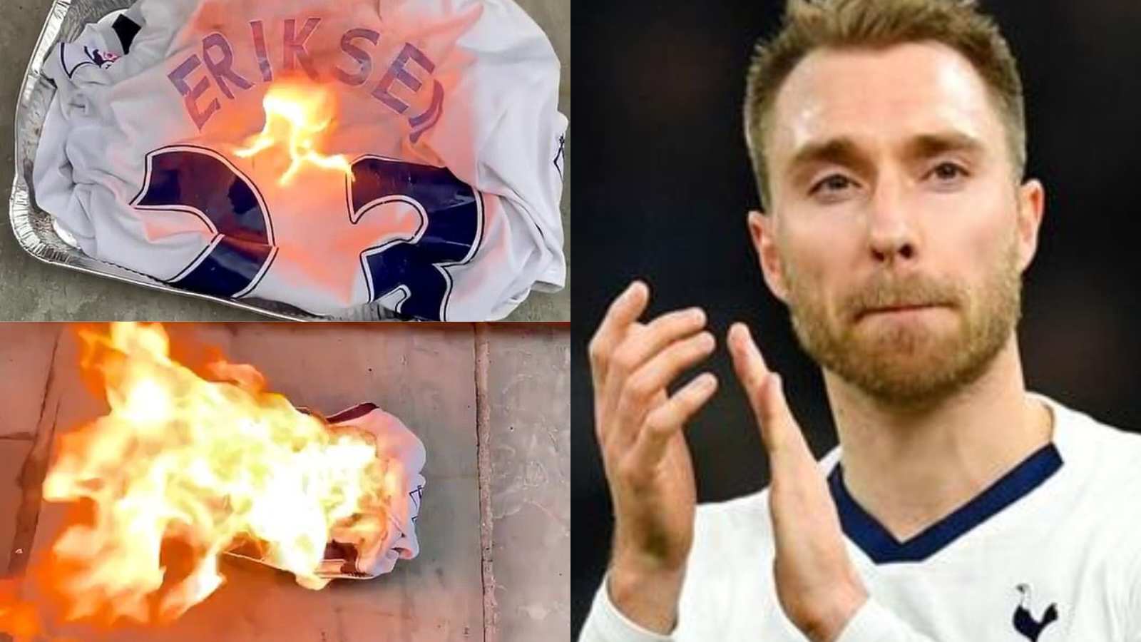 WATCH- Tottenham Hotspurs fan burns Christian Eriksen’s jersey on camera after he decides to sign for Manchester United