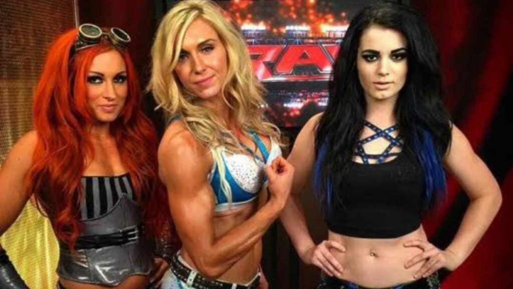  Becky Lynch in PCB with Paige and Charlotte Flair