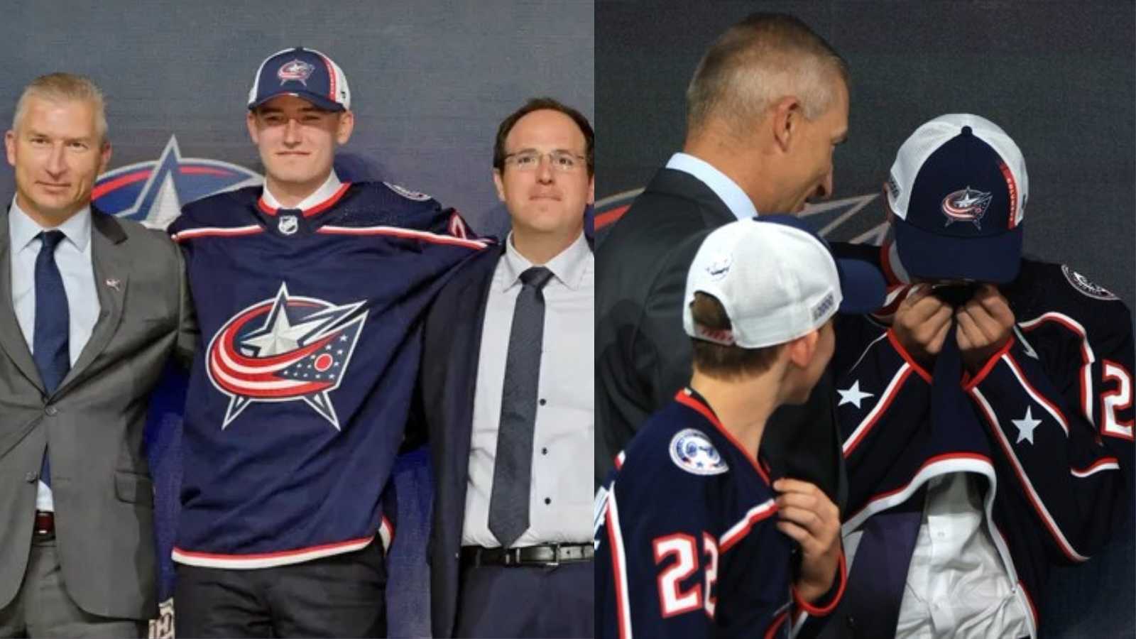 “For our blue” – David Jiricek kisses jersey after being selected by Blue Jackets at 2022 NHL Draft