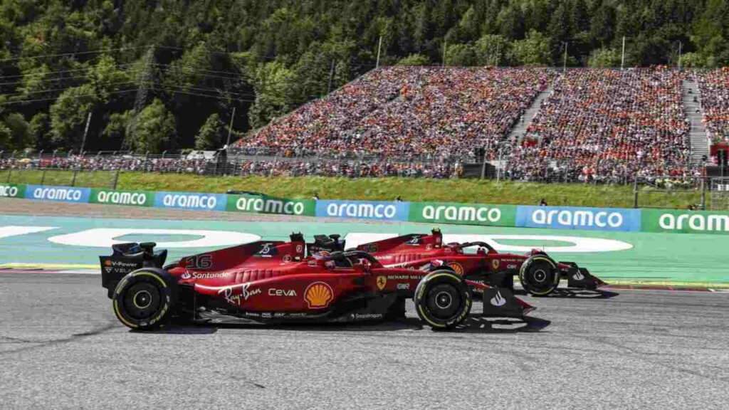 Charles Leclerc and Carlos Sainz battling in their Ferrari
Cesare Fioro
