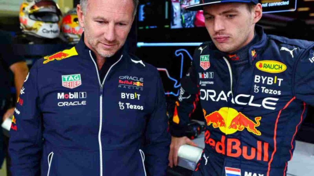 Christian Horner(on the left) and Max Verstappen(on the right)