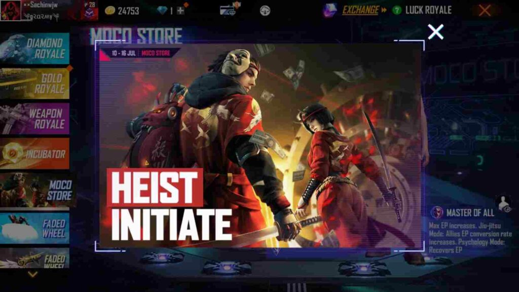 Free Fire MAX Heist Initiate 