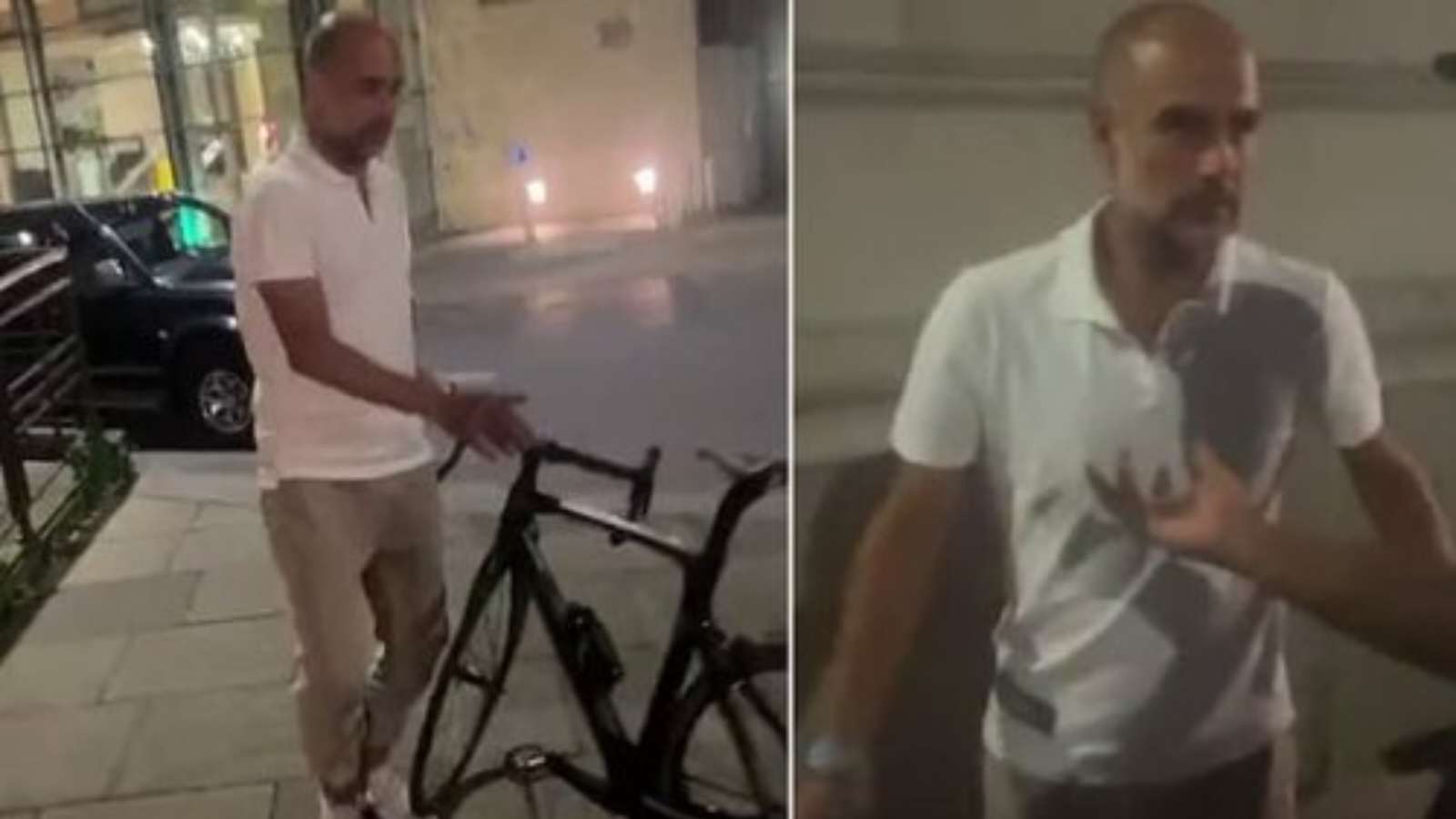 WATCH- A Manchester City fan  chases Pep Guardiola down for a photograph while he was riding his bike