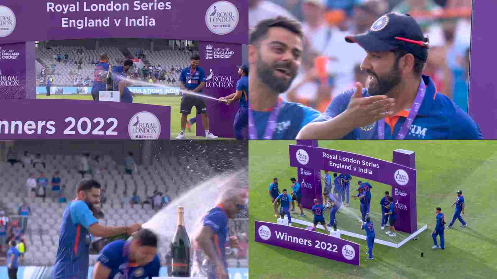 WATCH: India’s hero Rishabh Pant throws champagne on Rohit Sharma after clinching ODI series vs England