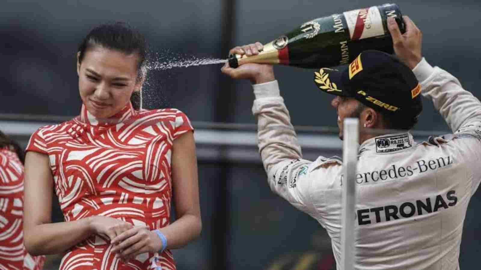 When Lewis Hamilton landed himself in serious trouble for spraying champagne on grid girl at Chinese GP 2015