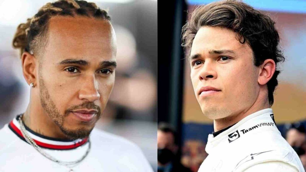 Lewis Hamilton (L) Nyck de Vries (R)