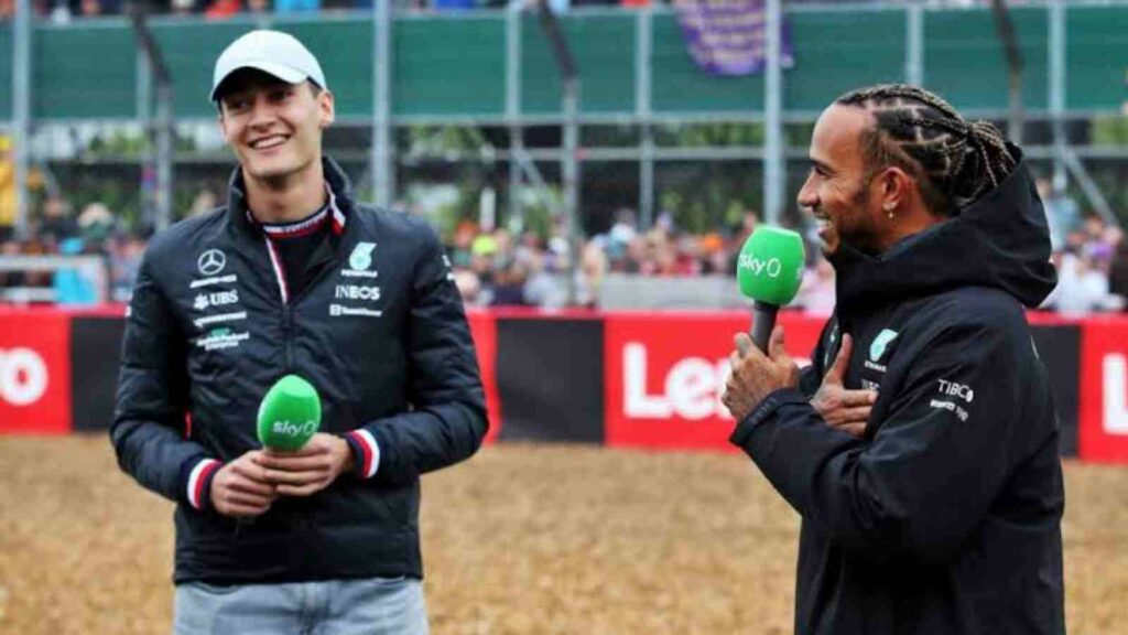 Mercedes drivers George Russell(on the left) and Lewis Hamilton(on the right)