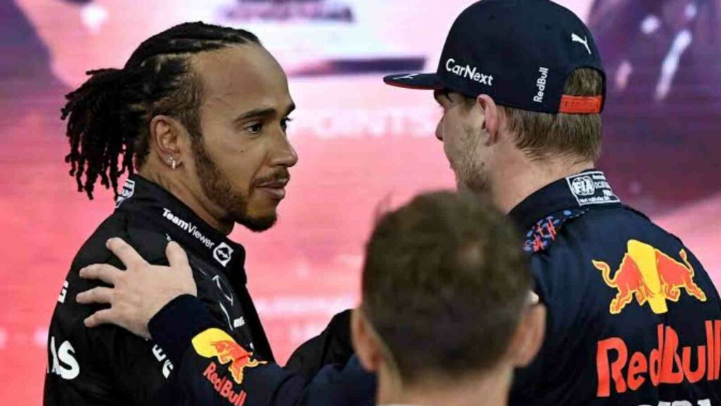 Lewis Hamilton and Max Verstappen post-Abu Dhabi Grand Prix 2021