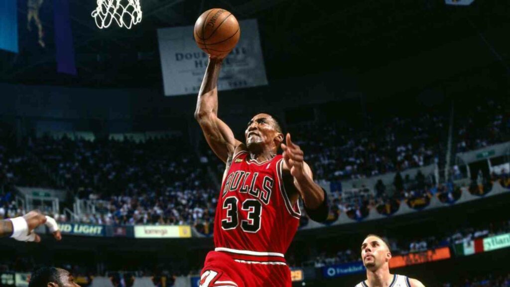 Scottie Pippen goes for a dunk