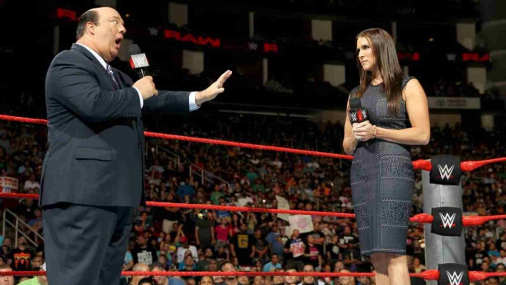 Paul Heyman and Stephanie McMahon during one of their confrontations in WWE