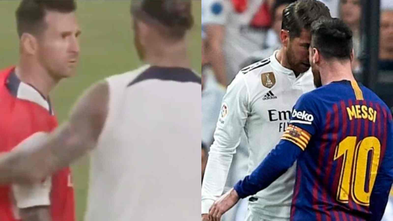 WATCH: Lionel Messi and Sergio Ramos appear to have their first argument as PSG teammates during the training session