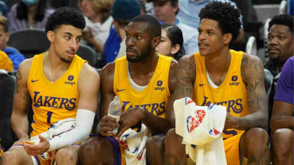 Scotty Pippien Jr. And Shreef O'Neal on Lakers Bench at Summer League Games