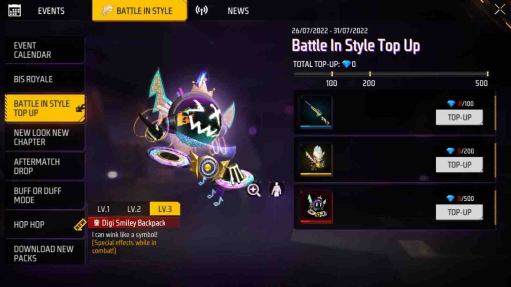 Battle In Style Top-Up Event: Rewards