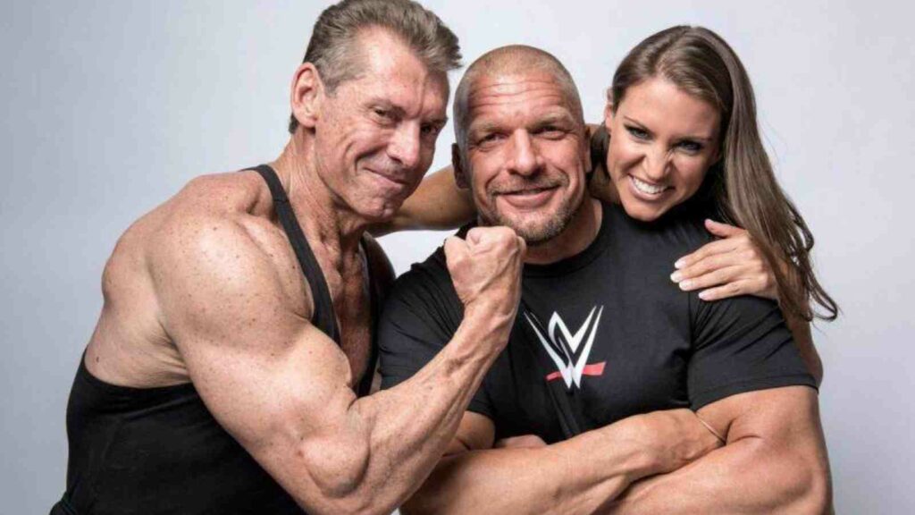 Vince McMahon with Triple H and Stephanie