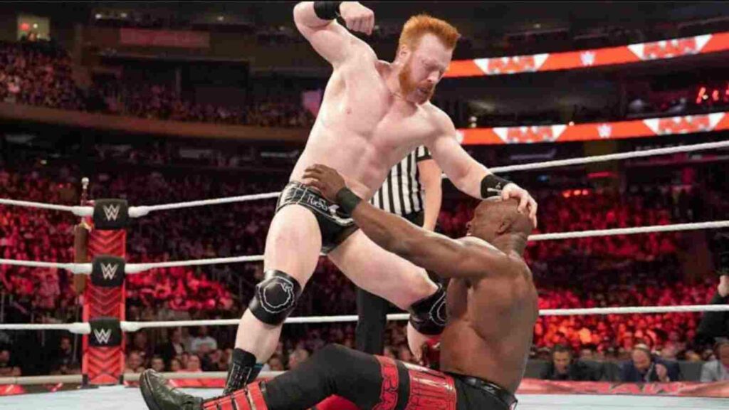 Sheamus striking Bobby Lashley during their Tag Team match on this week's RAW