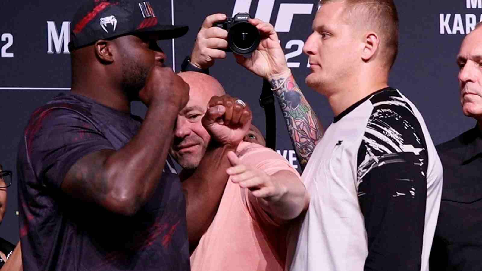 WATCH: Derrick Lewis’ hilarious prank on Dana White during UFC 277 ceremonial face-offs