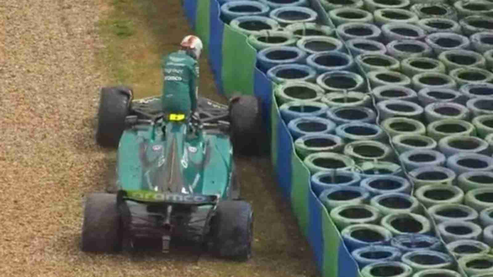 Watch: Sebastian Vettel crashes into the barrier in a rain affected FP3 session at Hungaroring