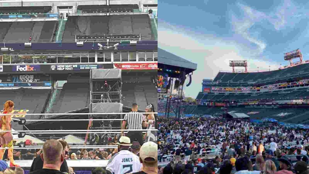 The side featuring the empty seats of SummerSlam 2022