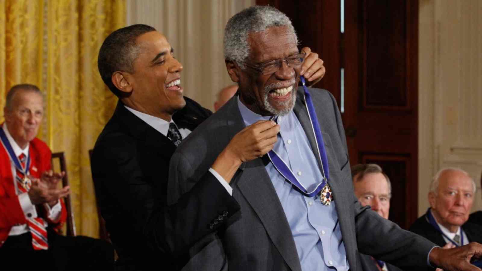 Bill Russell receiving the Medal of Freedom from Barack Obama