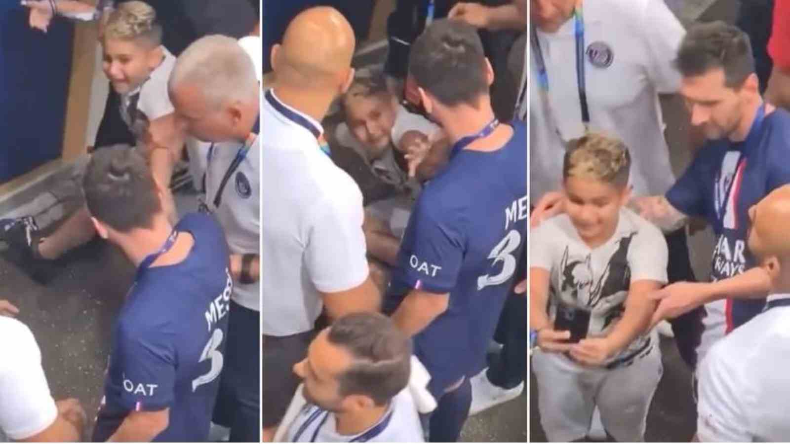 WATCH: PSG star Lionel Messi shows an act of kindness by taking selfie with young fan after he was halted by security