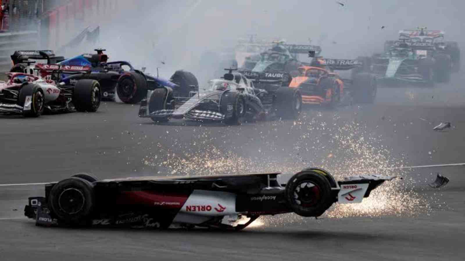 Zhou Guanyu's car in the first-lap accident during the British Grand Prix