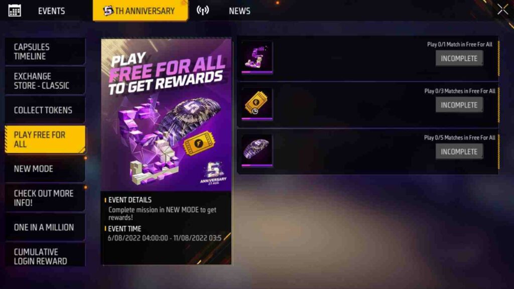 Play Free For All Event: Rewards