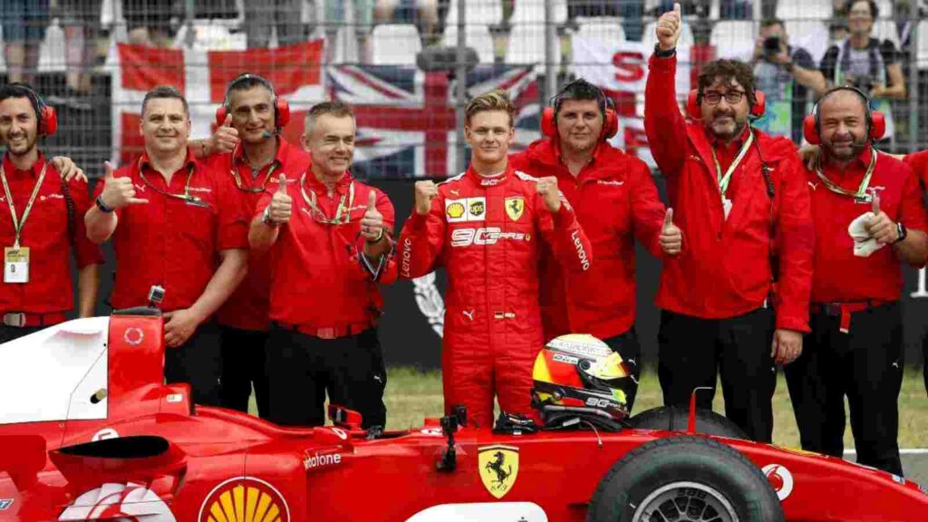 Mick Schumacher after driving the Ferrari F2004 in 2019