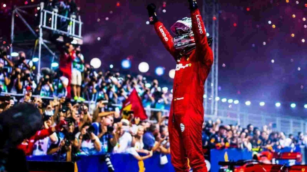 Sebastian Vettel after winning the 2019 Singaporean Grand Prix